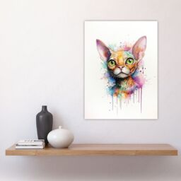 "Artery8 Wall Art Print Devon Rex Cat Lovers Gift Watercolour Pet Portrait Painting Artwork Poster - Size: W12"" x H16""" - thumbnail 4