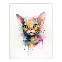 "Artery8 Wall Art Print Devon Rex Cat Lovers Gift Watercolour Pet Portrait Painting Artwork Poster - Size: W12"" x H16""" - thumbnail 1