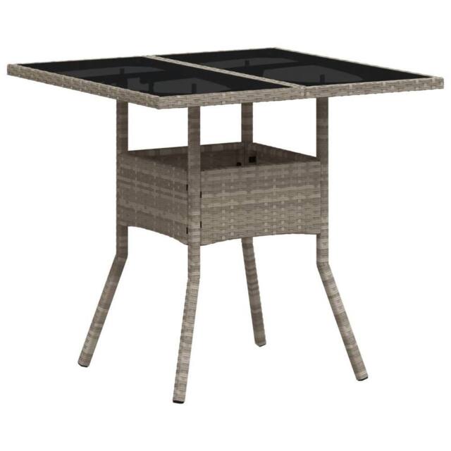 Berkfield Home Garden Table with Glass Top Light Grey 80x80x75 cm Poly Rattan - Size: 80 x 80 x 75 cm - image 1