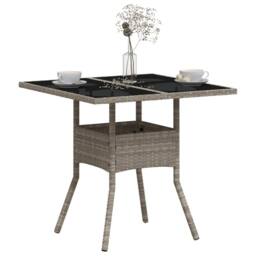 Berkfield Home Garden Table with Glass Top Light Grey 80x80x75 cm Poly Rattan - Size: 80 x 80 x 75 cm - thumbnail 4