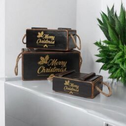 Minster Crates with Lids Rope Han (Set of 3) - Wood - Black - Black - Size: 1 Pack