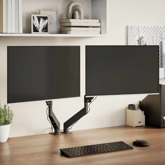 Berkfield Home Dual Monitor Arm for Max 27 Inch Screen Gas Spring 20 kg in Black - image 1