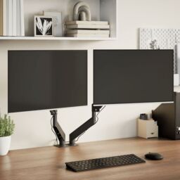 Berkfield Home Dual Monitor Arm for Max 27 Inch Screen Gas Spring 20 kg in Black - thumbnail 1
