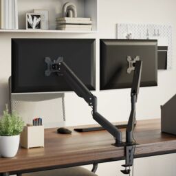 Berkfield Home Dual Monitor Arm for Max 27 Inch Screen Gas Spring 20 kg in Black - thumbnail 3