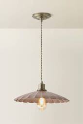 ValueLights Holborn Brushed Gold with Scallop Shade Ceiling Pendant Light & Bulb in Dark Pink - thumbnail 3