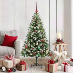 Berkfield Home Lush Artificial Hinged Christmas Tree with Flocked Snow 150 cm in Green - thumbnail 2