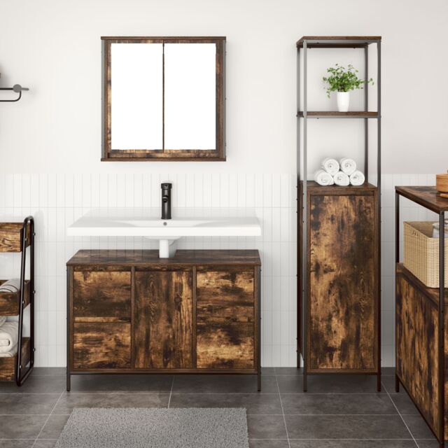 Berkfield Home 2-Piece Bathroom Furniture Set in Smoked Oak Engineered Wood in Brown - image 1