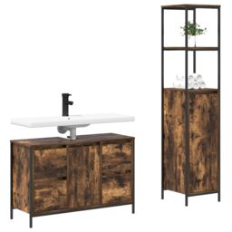 Berkfield Home 2-Piece Bathroom Furniture Set in Smoked Oak Engineered Wood in Brown - thumbnail 3