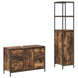 Berkfield Home 2-Piece Bathroom Furniture Set in Smoked Oak Engineered Wood in Brown - thumbnail 2