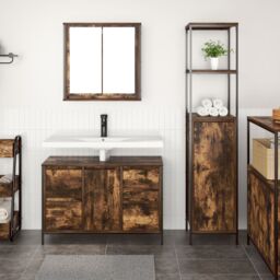 Berkfield Home 2-Piece Bathroom Furniture Set in Smoked Oak Engineered Wood in Brown - thumbnail 1