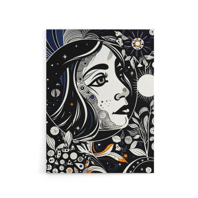 "Artery8 Moon & Sun Tarot Card Style Portrait Canvas Wall Art Print in Black - Size: W24"" x H32""" - image 1