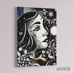 "Artery8 Moon & Sun Tarot Card Style Portrait Canvas Wall Art Print in Black - Size: W24"" x H32""" - thumbnail 2