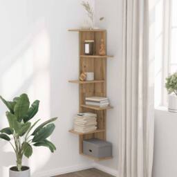 Berkfield Home Wall Corner Shelf Artisian Oak 36.5x36.5x140 cm Engineered Wood in Brown - thumbnail 3