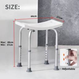 Kelvenix Shower Chair Aluminium Bath Stool Seat Adjustable in White - thumbnail 2