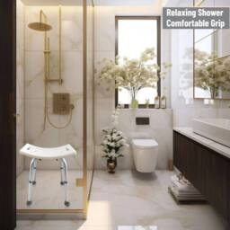 Kelvenix Shower Chair Aluminium Bath Stool Seat Adjustable in White - thumbnail 5