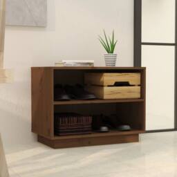 Berkfield Home Shoe Cabinet Honey Brown 60x34x45 cm Solid Wood Pine - Size: 60 x 34 x 45 cm - thumbnail 1