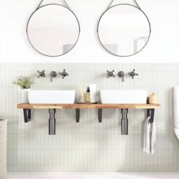 Berkfield Home Basin Shelf Wall Mounted Steel & Solid Wood Acacia in Brown - thumbnail 3