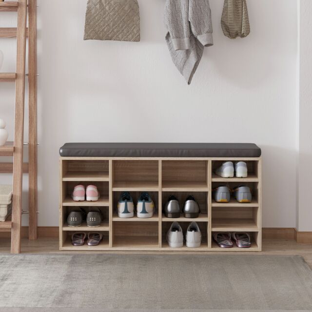 HOMCOM Shoe Rack w/ 14 Compartments Cushion Moving Shelves for Home in Natural - image 1