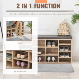 HOMCOM Shoe Rack w/ 14 Compartments Cushion Moving Shelves for Home in Natural - thumbnail 4
