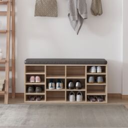 HOMCOM Shoe Rack w/ 14 Compartments Cushion Moving Shelves for Home in Natural - thumbnail 1