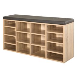 HOMCOM Shoe Rack w/ 14 Compartments Cushion Moving Shelves for Home in Natural - thumbnail 2