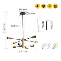 Goeco Modern Chandelier, 8 Light, for Dining Room, Living Room, Bedroom in Black - thumbnail 2
