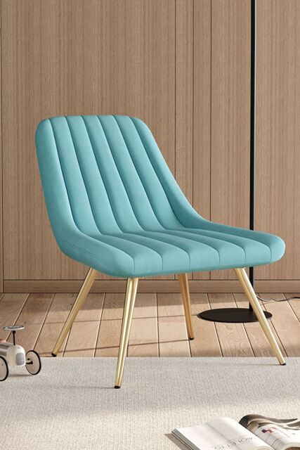 Living and Home Velvet Upholstered Lounge Accent Chair in Blue - image 1