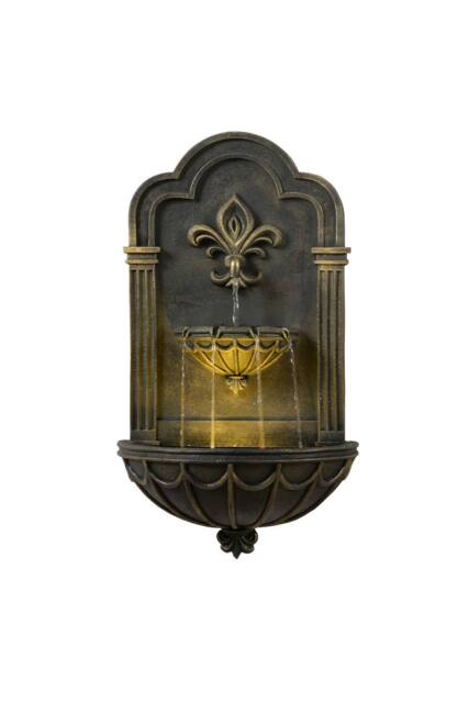 Teamson Home Fleur-De-Lis Wall-Mounted Water Fountain Warm LED, Black & Gold - image 1
