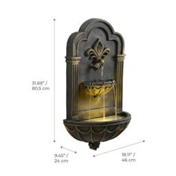 Teamson Home Fleur-De-Lis Wall-Mounted Water Fountain Warm LED, Black & Gold - thumbnail 3