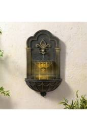 Teamson Home Fleur-De-Lis Wall-Mounted Water Fountain Warm LED, Black & Gold - thumbnail 2