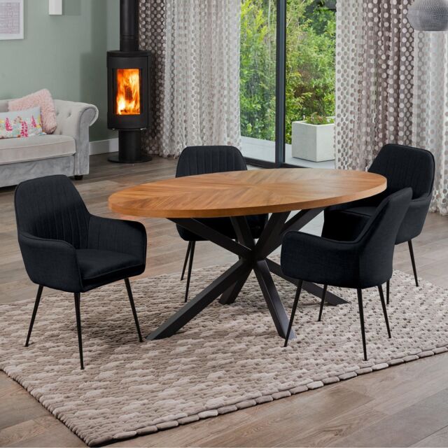 Artemis Home Dosenna Oval Dining Table Set with 4 Carrara Fabric Chairs in Black