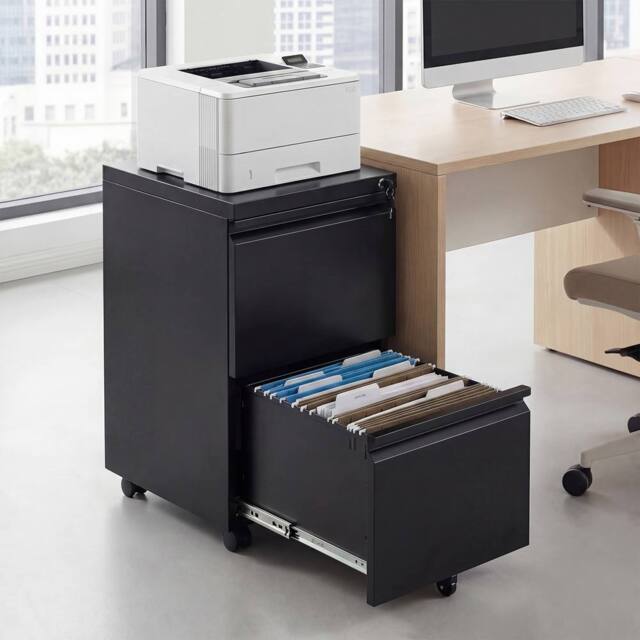 Costway 2-Drawer Mobile File Cabinet Rolling Metal Filing Cabinet w/5 Casters in Black - image 1