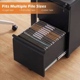 Costway 2-Drawer Mobile File Cabinet Rolling Metal Filing Cabinet w/5 Casters in Black - thumbnail 4