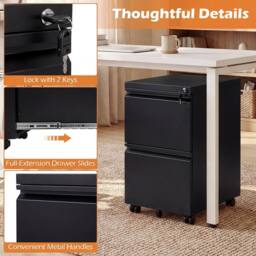 Costway 2-Drawer Mobile File Cabinet Rolling Metal Filing Cabinet w/5 Casters in Black - thumbnail 6