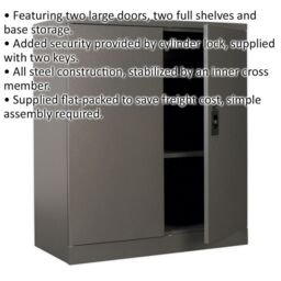 Loops Floor Standing Steel Cabinet - 915 x 460 x 1060mm - Two Door - Two Shelves in Metallics - thumbnail 2