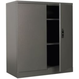 Loops Floor Standing Steel Cabinet - 915 x 460 x 1060mm - Two Door - Two Shelves in Metallics - thumbnail 1