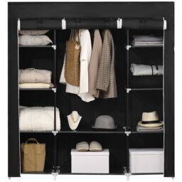 HOMCOM Fabric Wardrobe Portable Wardrobe with 10 Shelves 1 Hanging Rail in Black - thumbnail 2
