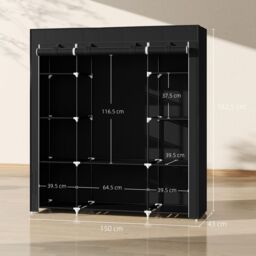 HOMCOM Fabric Wardrobe Portable Wardrobe with 10 Shelves 1 Hanging Rail in Black - thumbnail 3