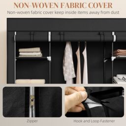 HOMCOM Fabric Wardrobe Portable Wardrobe with 10 Shelves 1 Hanging Rail in Black - thumbnail 5