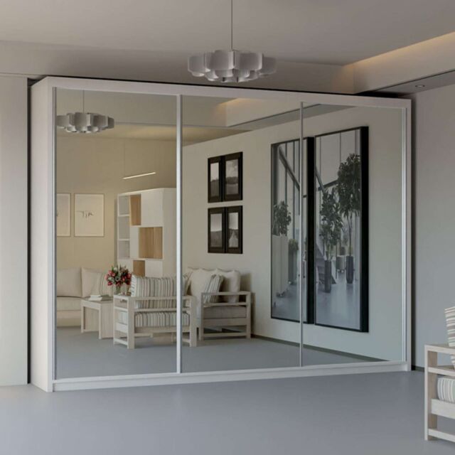 Sliding Wardrobes 4U Modern Double Sliding Door Wardrobe 250cm X 217cm in White - Size: 250 cm X 217 cm - image 1
