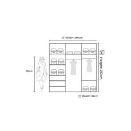 Sliding Wardrobes 4U Modern Double Sliding Door Wardrobe 250cm X 217cm in White - Size: 250 cm X 217 cm - thumbnail 3