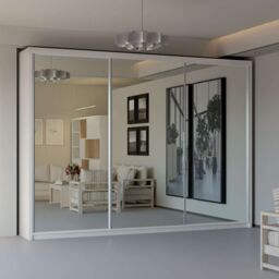 Sliding Wardrobes 4U Modern Double Sliding Door Wardrobe 250cm X 217cm in White - Size: 250 cm X 217 cm - thumbnail 1