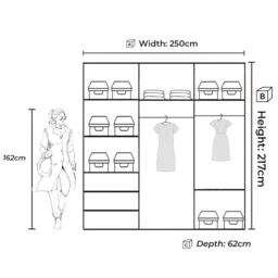 Sliding Wardrobes 4U Modern Double Sliding Door Wardrobe 250cm X 217cm in White - Size: 250 cm X 217 cm - thumbnail 2