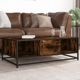 Berkfield Home Coffee Table Smoked Oak 100x57x35 cm Engineered Wood & Metal in Brown - Size: 100 x 57 x 35 cm - thumbnail 1