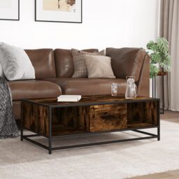 Berkfield Home Coffee Table Smoked Oak 100x57x35 cm Engineered Wood & Metal in Brown - Size: 100 x 57 x 35 cm - thumbnail 3