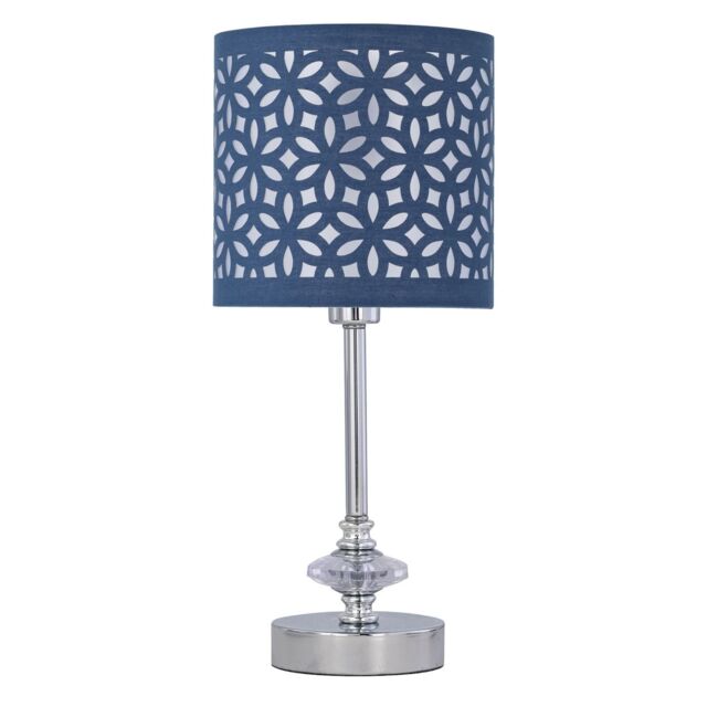 First Choice Lighting Chrome Jewelled Table Lamp with Navy Blue Cut Out Shade in Silver - image 1