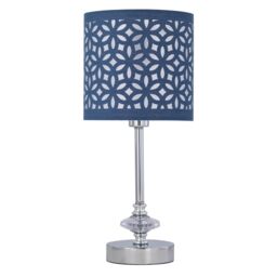 First Choice Lighting Chrome Jewelled Table Lamp with Navy Blue Cut Out Shade in Silver - thumbnail 1