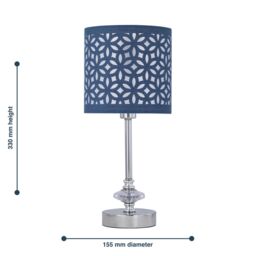 First Choice Lighting Chrome Jewelled Table Lamp with Navy Blue Cut Out Shade in Silver - thumbnail 6