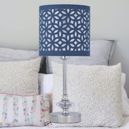 First Choice Lighting Chrome Jewelled Table Lamp with Navy Blue Cut Out Shade in Silver - thumbnail 4
