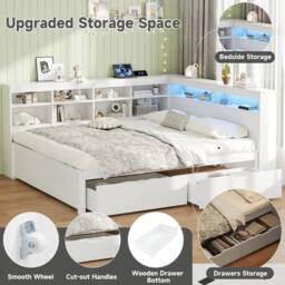 BTM 4ft6 Double Daybed Storage Drawers LED USB Charging Wood Bed in White - thumbnail 6